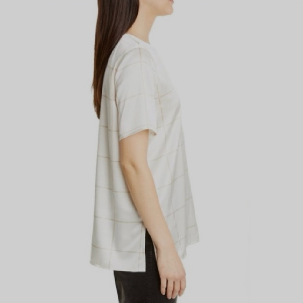 Eileen Fisher Silk Jewel Neck Short Sleeve Box Top Cream Blouse Size Large - Picture 4 of 13